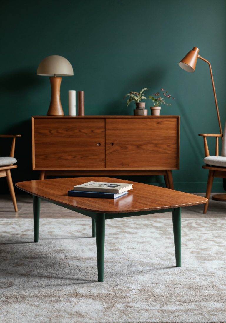 mid-century-modern-living-room-with-wooden-furniture-green-wall